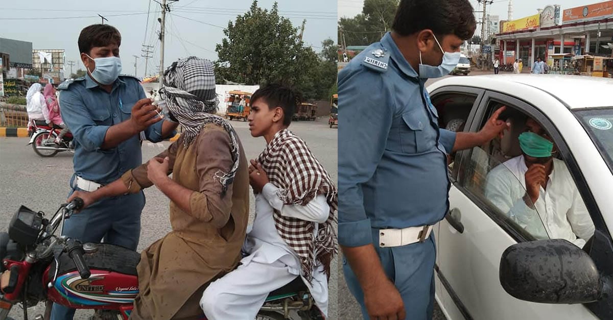 لالیاں میں سرکل انچارج امان الله اور انکی ٹیم نے گاڑیاں روک کو ڈرائیوروں اور سواریوں میں ماسک تقسیم کئے