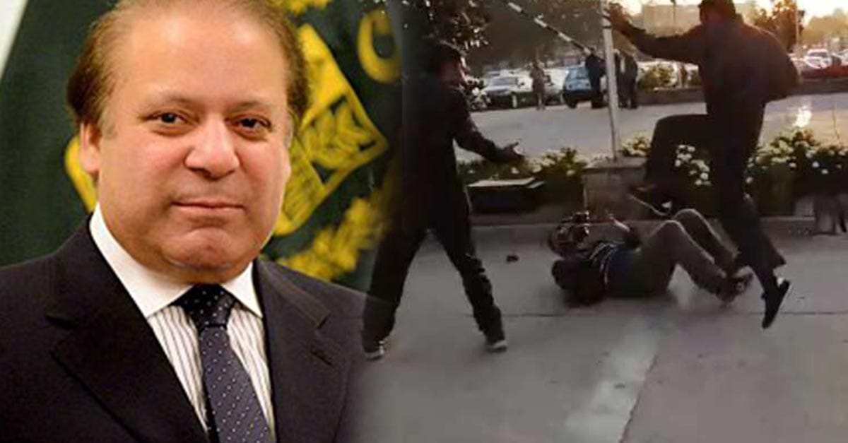 پاکستان: سابقہ نااہل اور مجرم وزیر اعظم پاکستان میاں نواز شریف  کے گارڈ کا صحافی پر بد ترین تشدد