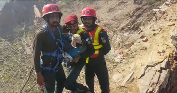 سرگودھا روڈ تھانہ چناب نگر تین دن سے پہاڑیوں میں  پھسے بکری کہ بچہ کو ریسکیو کرلیا گیا